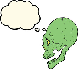 spooky skull illustration with thought bubble