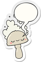 cartoon mushroom with spoor cloud with speech bubble sticker