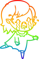 rainbow gradient line drawing of a cartoon crying vampire girl