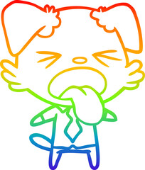 rainbow gradient line drawing of a cartoon disgusted dog