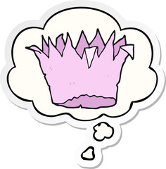 cartoon paper crown with thought bubble as a printed sticker