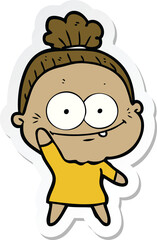 sticker of a cartoon happy old woman