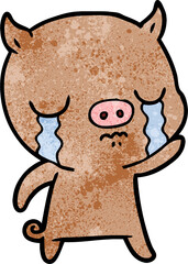 cartoon pig crying waving goodbye