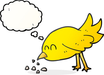 freehand drawn thought bubble cartoon bird pecking seeds