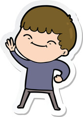 sticker of a cartoon smiling boy