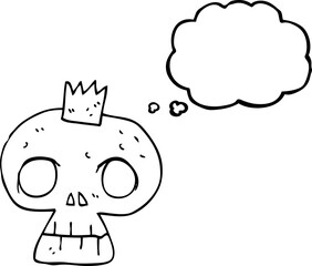 freehand drawn thought bubble cartoon skull with crown