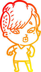 warm gradient line drawing of a cartoon surprised girl