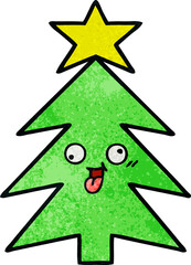retro grunge texture cartoon of a christmas tree