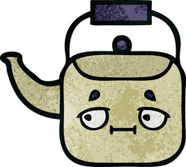 retro grunge texture cartoon of a kettle