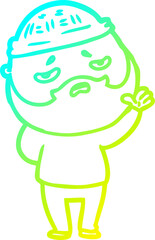 cold gradient line drawing of a cartoon worried man with beard