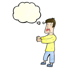 cartoon terrified man with thought bubble