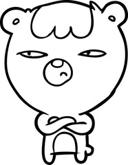 line drawing of a annoyed bear with arms crossed
