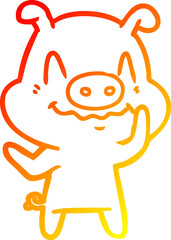 warm gradient line drawing of a nervous cartoon pig