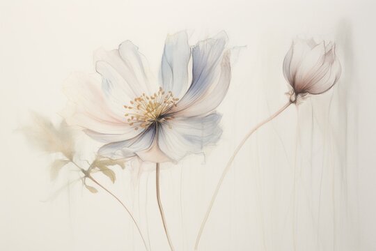 A soft, delicate painting of a wildflower sketched with minimal lines and pastel colors. Generative AI