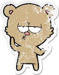 distressed sticker of a bored bear cartoon