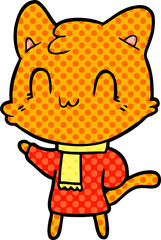 cartoon happy cat wearing scarf