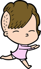 cartoon squinting girl running