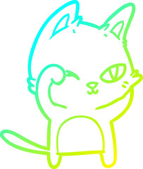 cold gradient line drawing of a cartoon cat rubbing eye