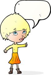 cartoon woman giving thumbs up symbol with speech bubble