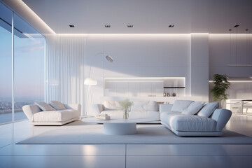 modern living room  in pure white with modern accent