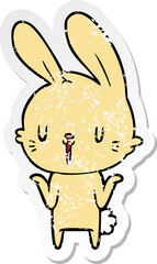 distressed sticker of a cute cartoon rabbit
