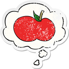 cartoon apple with thought bubble as a distressed worn sticker