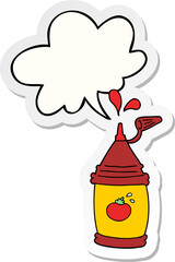 cartoon ketchup bottle with speech bubble sticker