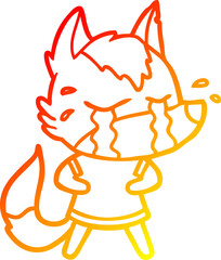 warm gradient line drawing of a cartoon crying wolf