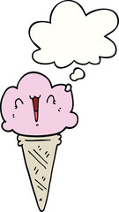 cartoon ice cream with face with thought bubble