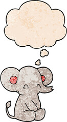 cute cartoon elephant with thought bubble in grunge texture style