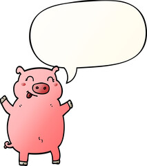 cartoon pig with speech bubble in smooth gradient style