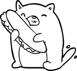 line drawing of a cat loving the amazing sandwich he's just made for lunch