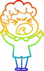 rainbow gradient line drawing of a cartoon furious man