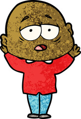 cartoon tired bald man