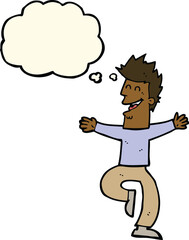 cartoon laughing man with thought bubble