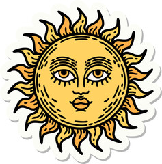 sticker of tattoo in traditional style of a sun with face