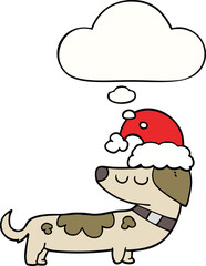 cartoon dog wearing christmas hat with thought bubble