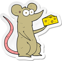 sticker of a cartoon mouse with cheese