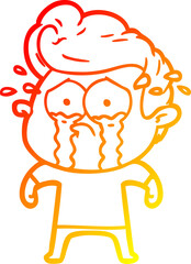 warm gradient line drawing of a cartoon crying man