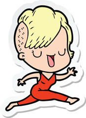 sticker of a cute cartoon girl with hipster haircut