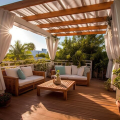 Fototapeta premium Pergola-covered lounge. 