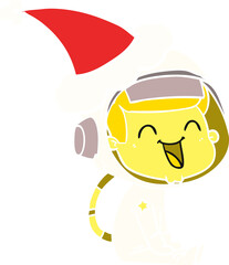 happy hand drawn flat color illustration of a astronaut wearing santa hat