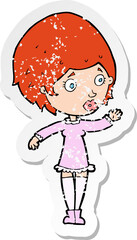 retro distressed sticker of a cartoon pretty woman