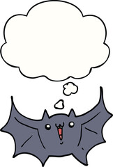 cartoon happy vampire bat with thought bubble