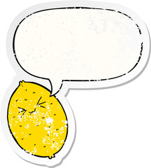 cartoon bitter lemon with speech bubble distressed distressed old sticker