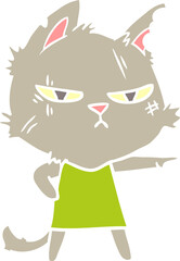 tough flat color style cartoon cat girl pointing