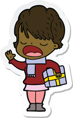 sticker of a cartoon woman talking