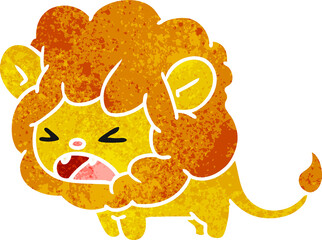 freehand drawn retro cartoon of cute kawaii roaring lion