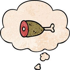 cartoon meat with thought bubble in grunge texture style