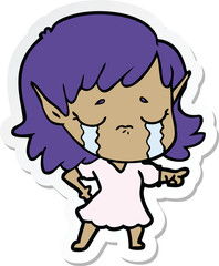sticker of a crying cartoon elf girl